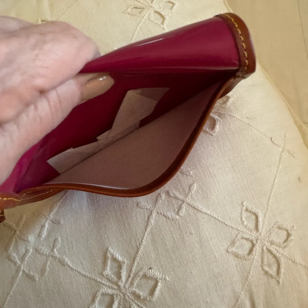 Dooney & Bourke Red and Brown Leather Wristlet with Gold Accents